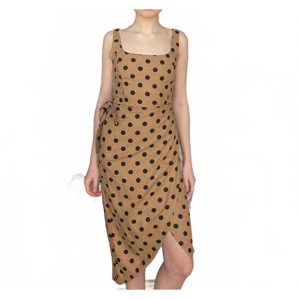 NEW DRESS FORUM polka dot midi dress in mocha